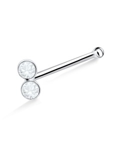 Dual Stone Silver Bone Nose Stud NSKD-630